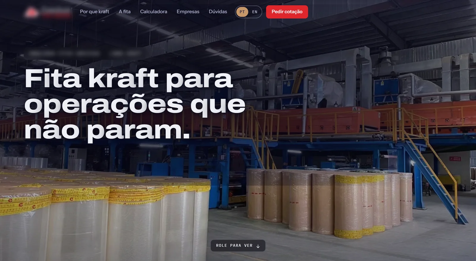 Página inicial de um site de fitas adesivas para empresas